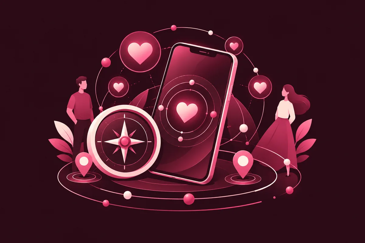 Un smartphone futuriste avec un radar et des cœurs lumineux